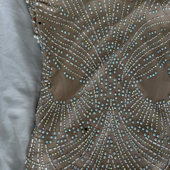 Elegant Beaded Dress in Tan - Picture 6 of 12